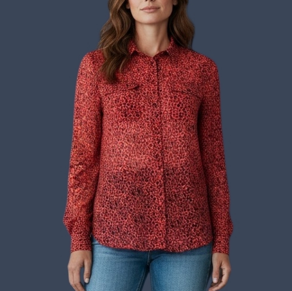 AMERICAN EAGLE Pink Confetti Sheer Long Sleeve Button Down Blouse